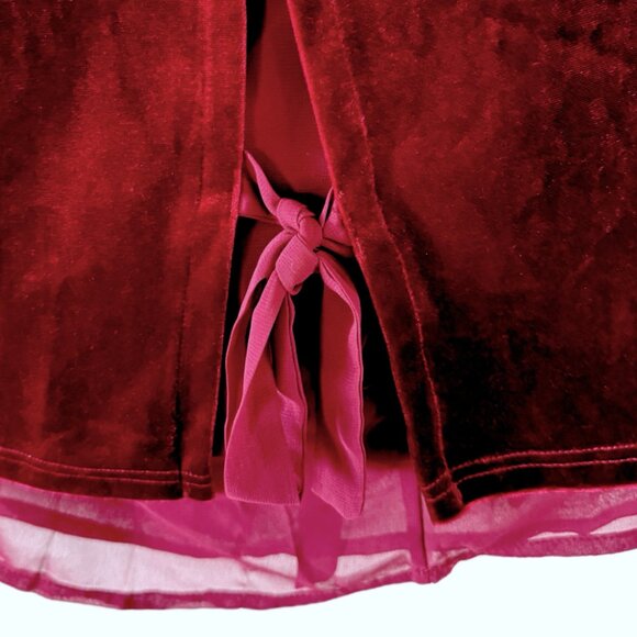 Suzanne Betro 2X BURGUNDY Velvet Tunic Top with Bell Sleeves Chiffon Hem - Picture 7 of 12